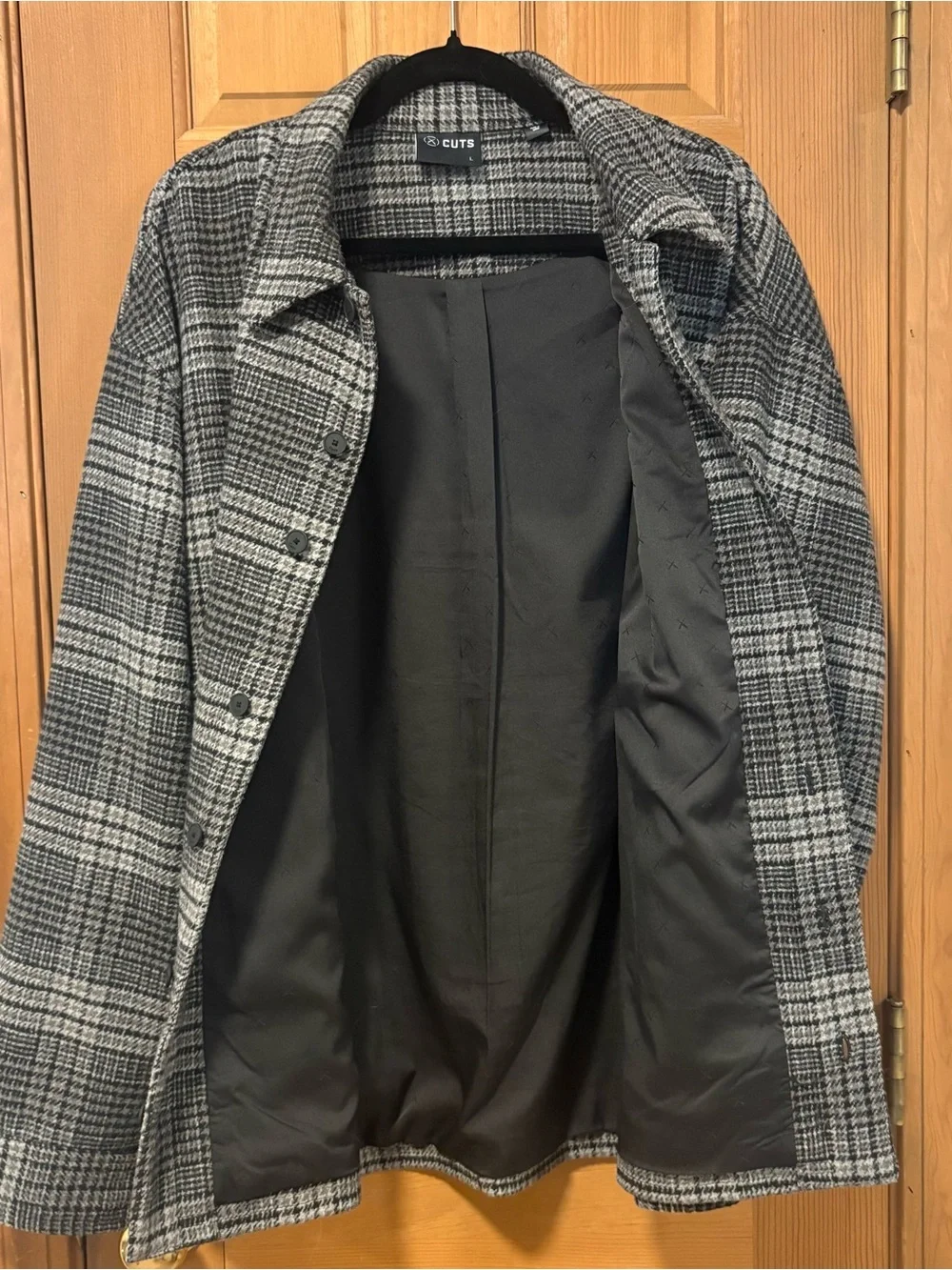 Cuts Clothing Men’s Black and Gray Glen Plaid Wool Blend Premium Shirt Jacket; L